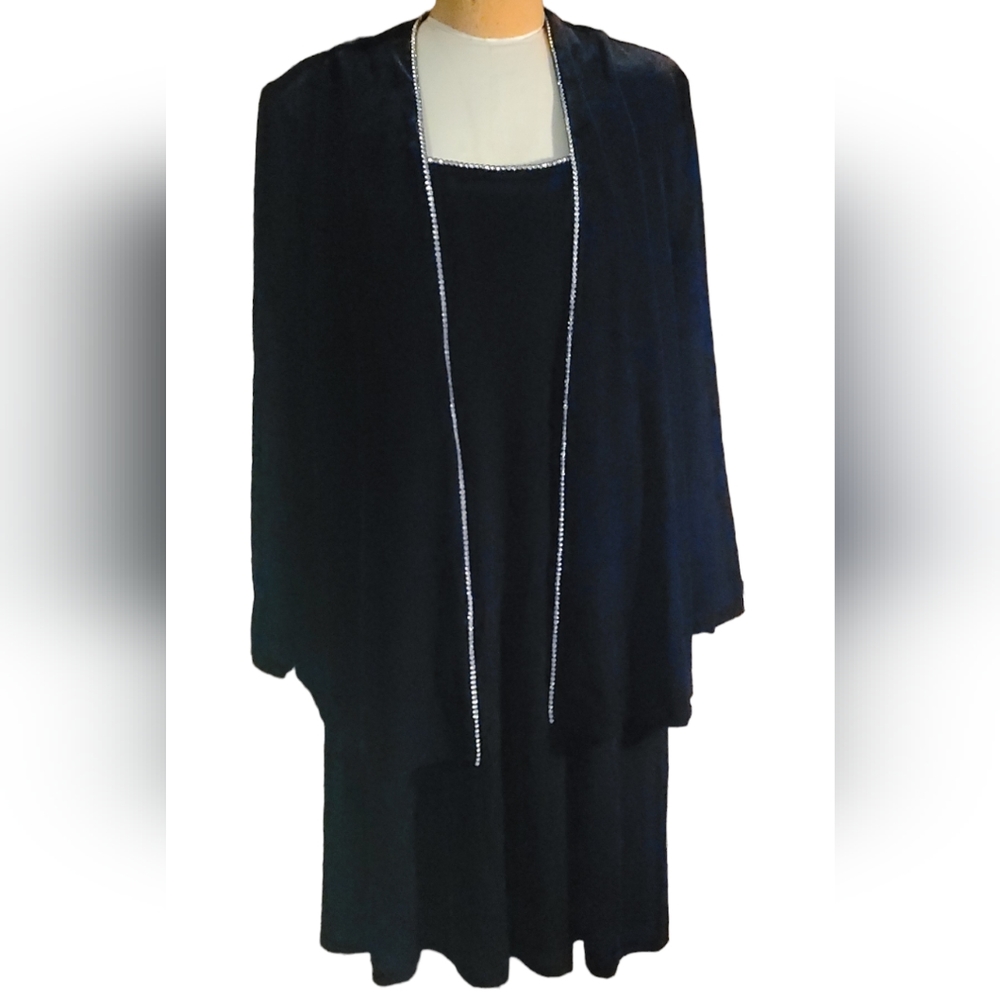 Vintage Set Another Thyme Black Velvet Embellished Dress w Jacket Sz 18
